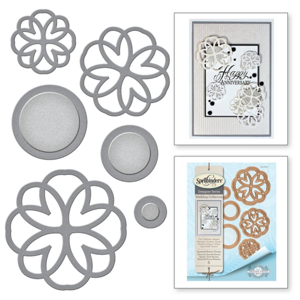 Spellbinders Shapeabilities Dies, Lacework Button Flowers 6 pcs